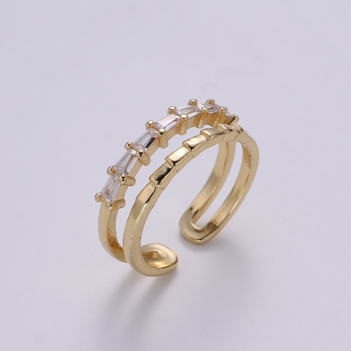 1pc Golden Two Circle Layers Ring CZ Crystal Geometric Daily Wear Ring Accessories/Jewelry O-953 - DLUXCA