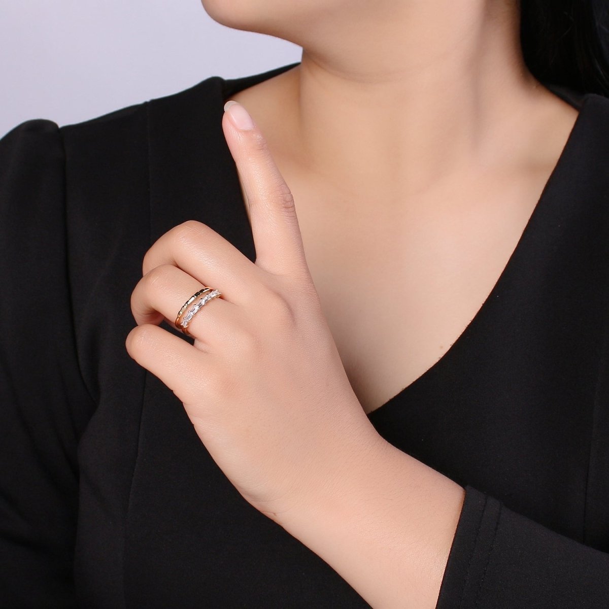 1pc Golden Two Circle Layers Ring CZ Crystal Geometric Daily Wear Ring Accessories/Jewelry O-953 - DLUXCA