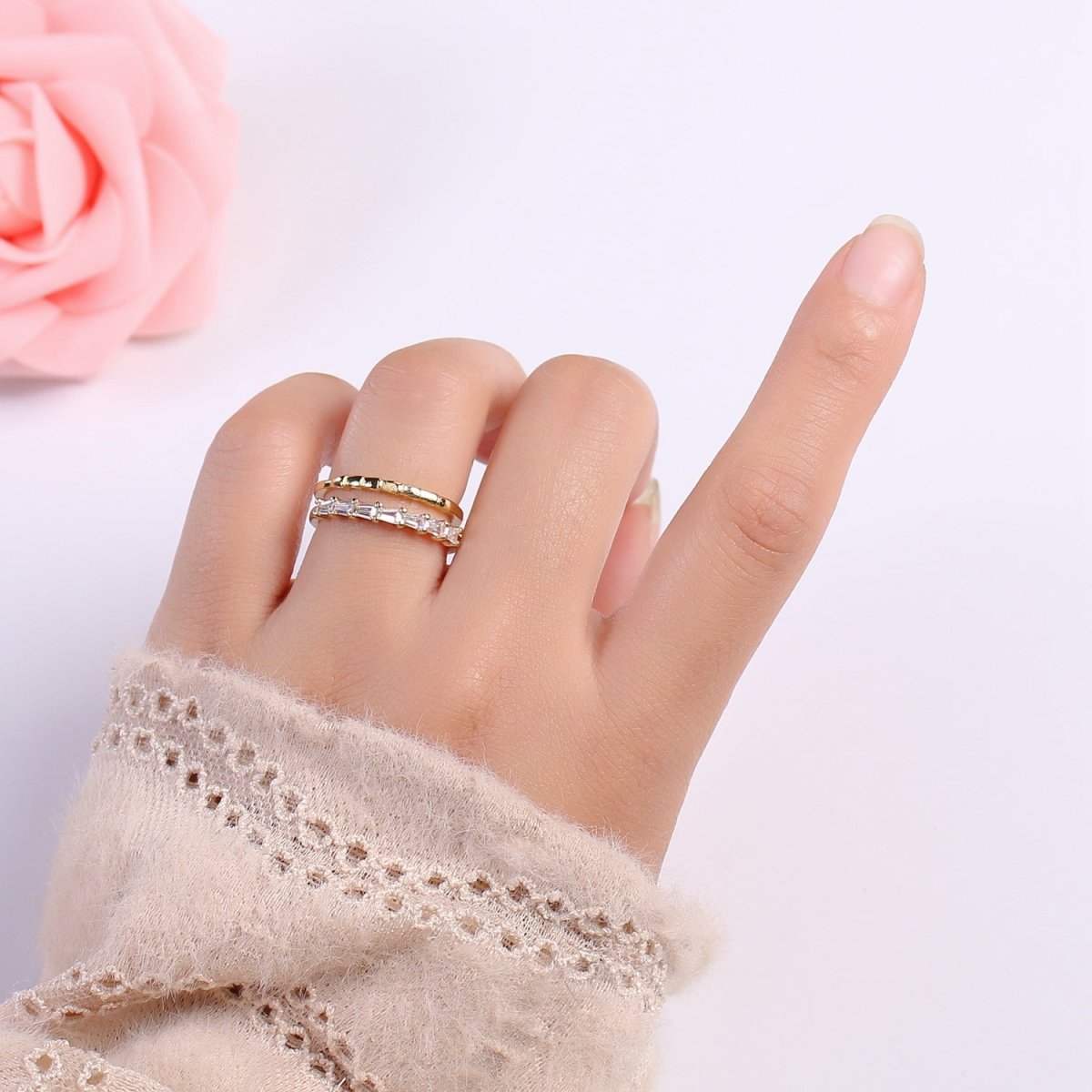 1pc Golden Two Circle Layers Ring CZ Crystal Geometric Daily Wear Ring Accessories/Jewelry O-953 - DLUXCA