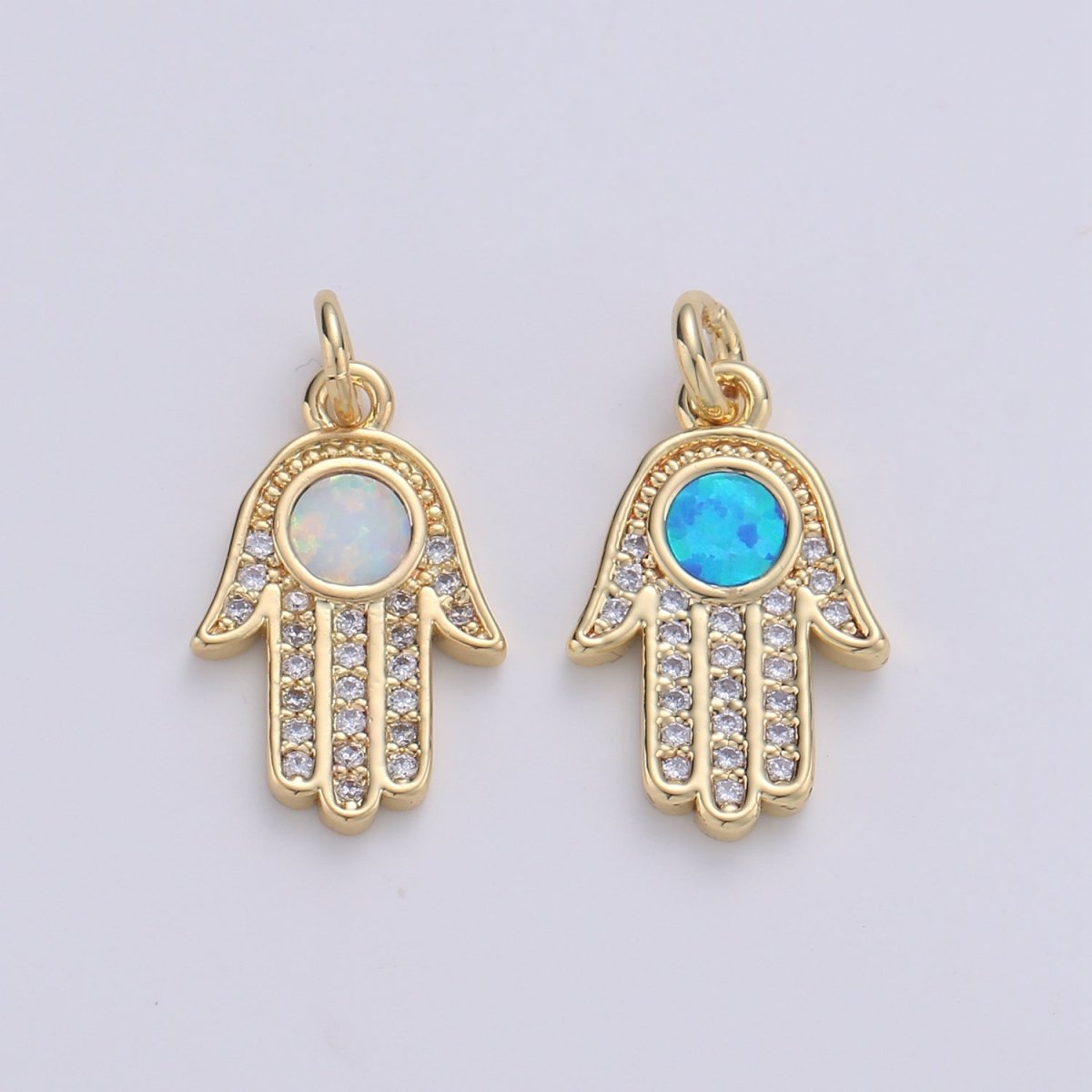 1pc Hamsa Hand, Green Opal, Evil Eye, Lucky Charm, Peace DIY Cubic Zirconia Bracelet Charm Bead Necklace Pendant Finding for Jewelry Making | C-199, E-280-E-282 - DLUXCA