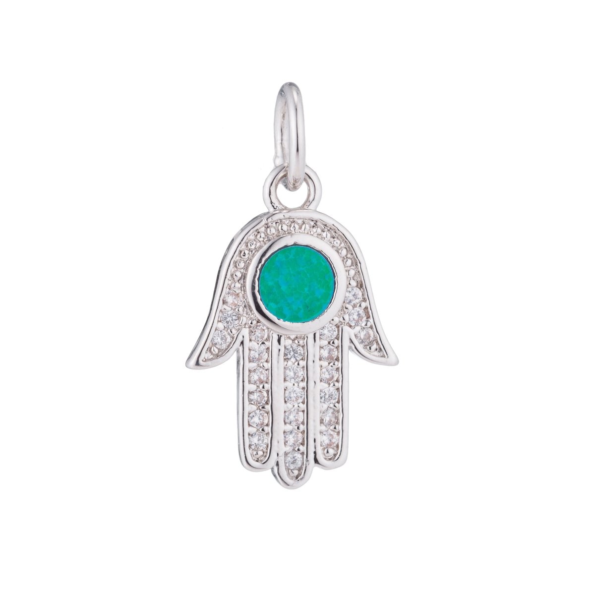 1pc Hamsa Hand, Green Opal, Evil Eye, Lucky Charm, Peace DIY Cubic Zirconia Bracelet Charm Bead Necklace Pendant Finding for Jewelry Making | C-199, E-280-E-282 - DLUXCA