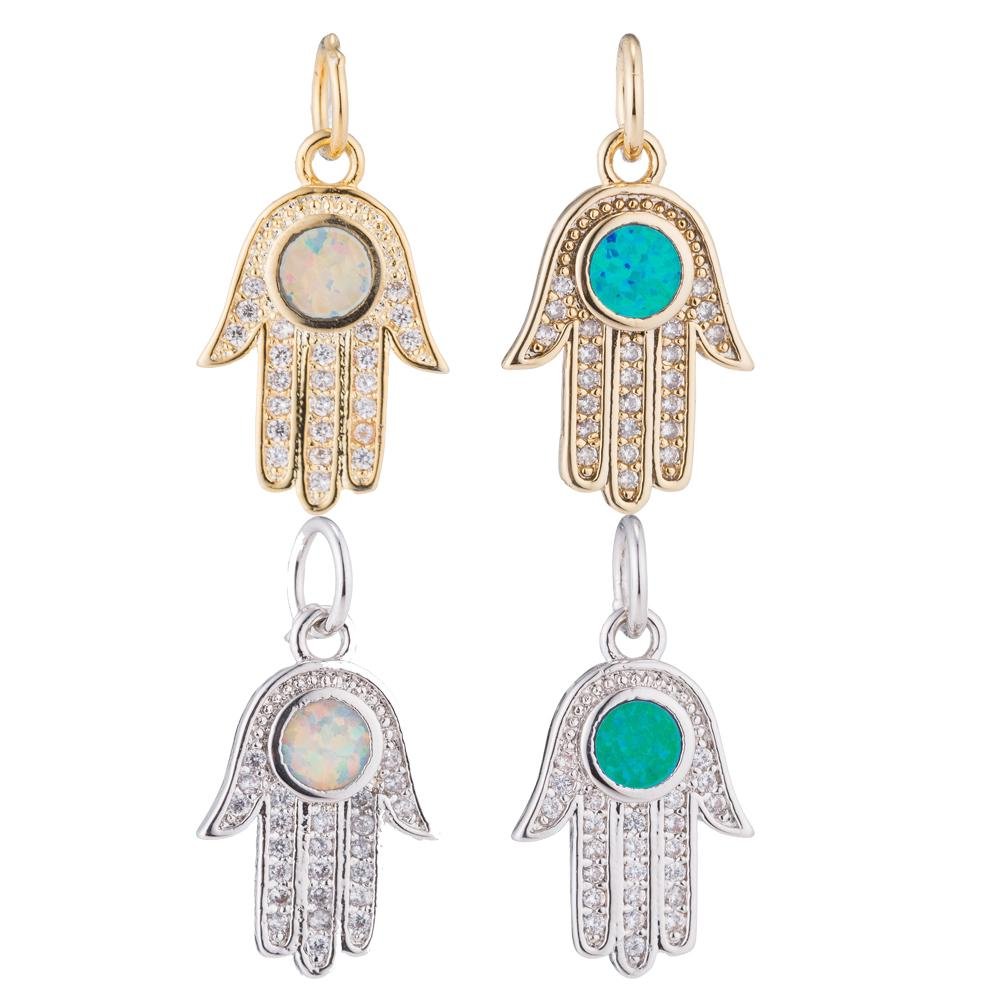 1pc Hamsa Hand, Green Opal, Evil Eye, Lucky Charm, Peace DIY Cubic Zirconia Bracelet Charm Bead Necklace Pendant Finding for Jewelry Making | C-199, E-280-E-282 - DLUXCA