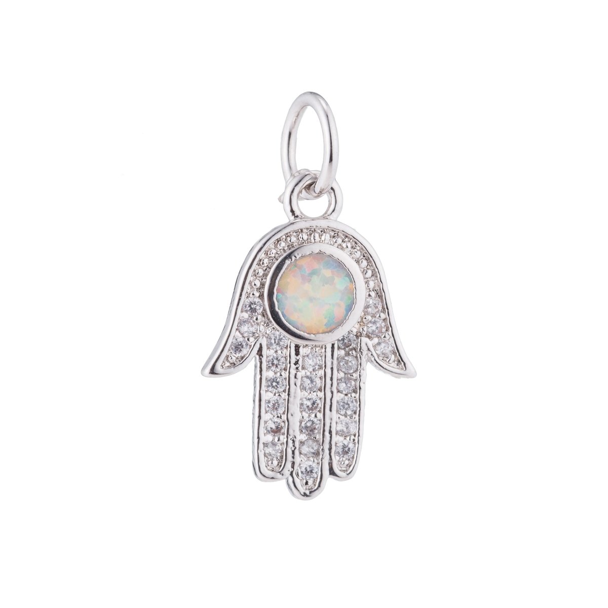 1pc Hamsa Hand, Green Opal, Evil Eye, Lucky Charm, Peace DIY Cubic Zirconia Bracelet Charm Bead Necklace Pendant Finding for Jewelry Making | C-199, E-280-E-282 - DLUXCA