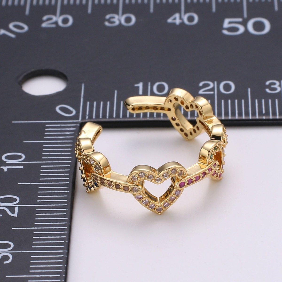 1pc Multi color CZ Love 24K Gold Ring, Heart Cubic Adjustable Gold Curb Ring, Simple Ring, Beautiful Cubic Zirconia Ring,R-463 - DLUXCA