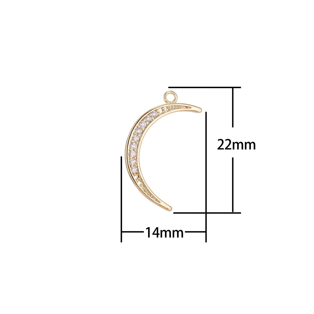 1pc Thin Gold Filled Crescent Moon Celestial, Lunar, Tusk Cubic Zircon Layered Necklace Pendant Charm Bead Findings for Jewelry Making C-096 - DLUXCA