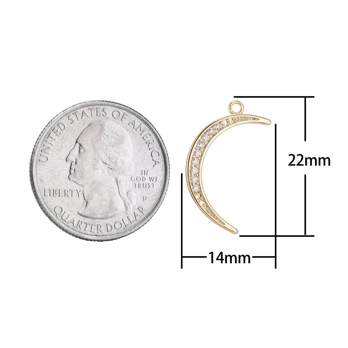 1pc Thin Gold Filled Crescent Moon Celestial, Lunar, Tusk Cubic Zircon Layered Necklace Pendant Charm Bead Findings for Jewelry Making C-096 - DLUXCA