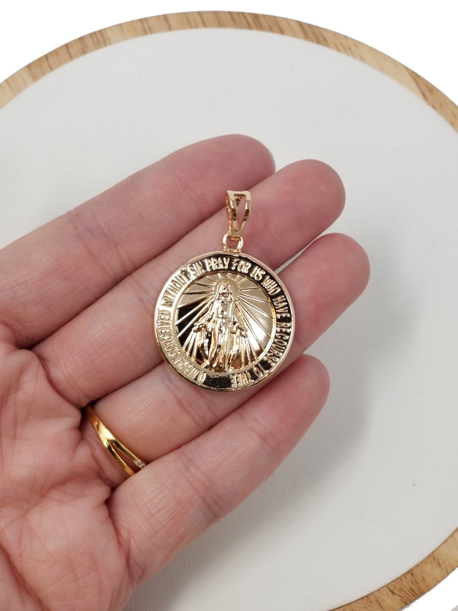 1pc Wholesale 14K Gold Plated Virgin Mary "Mary Pray for Us" Quote Pendant, Christian Pendant for Necklace Bracelet Anklet Making J-200 - DLUXCA