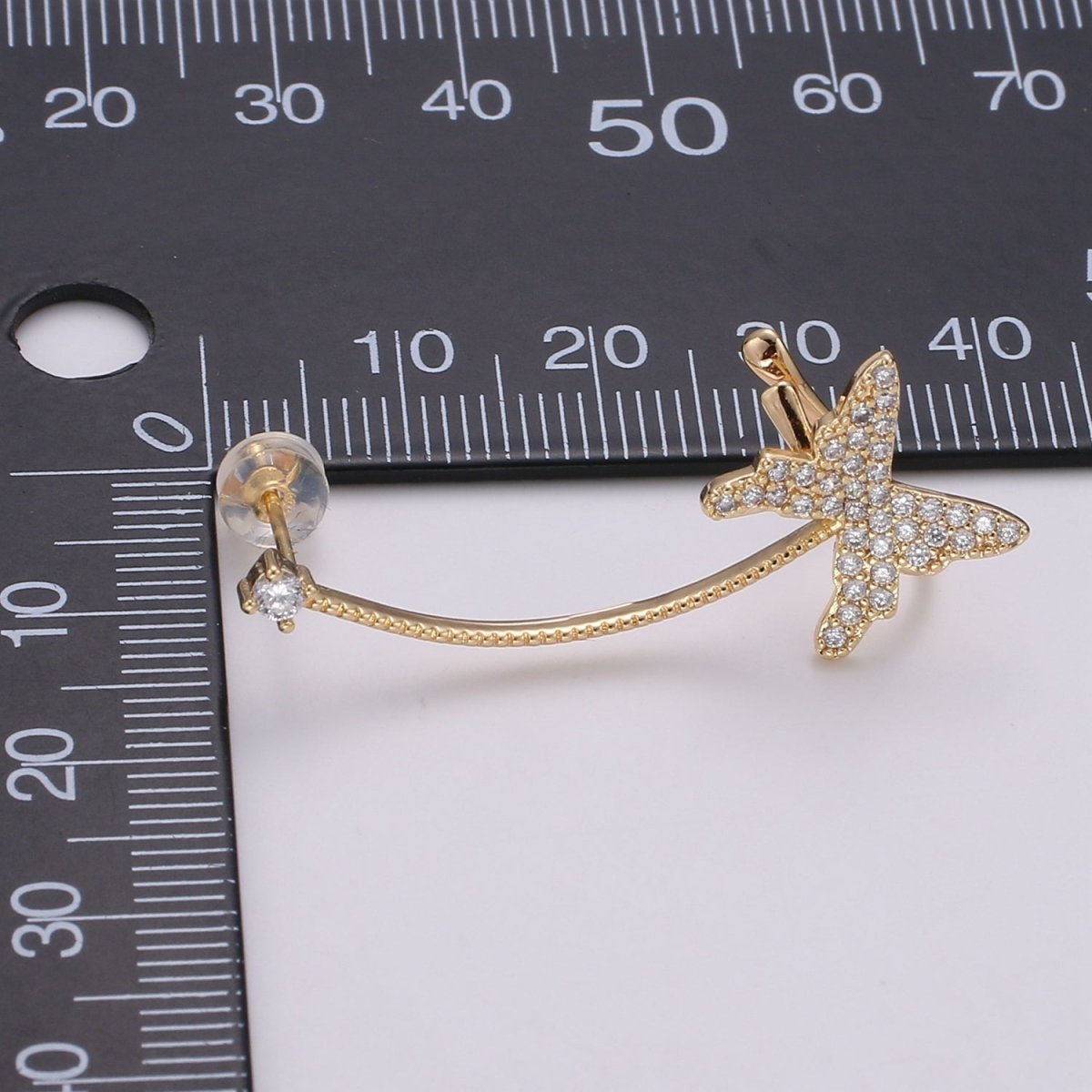 1x Butterfly climber earrings, Gold stud earrings, ear climber, ear cuffs, adorable design, Cz Earring delicate earrings, everyday, gifts AI-139 - DLUXCA