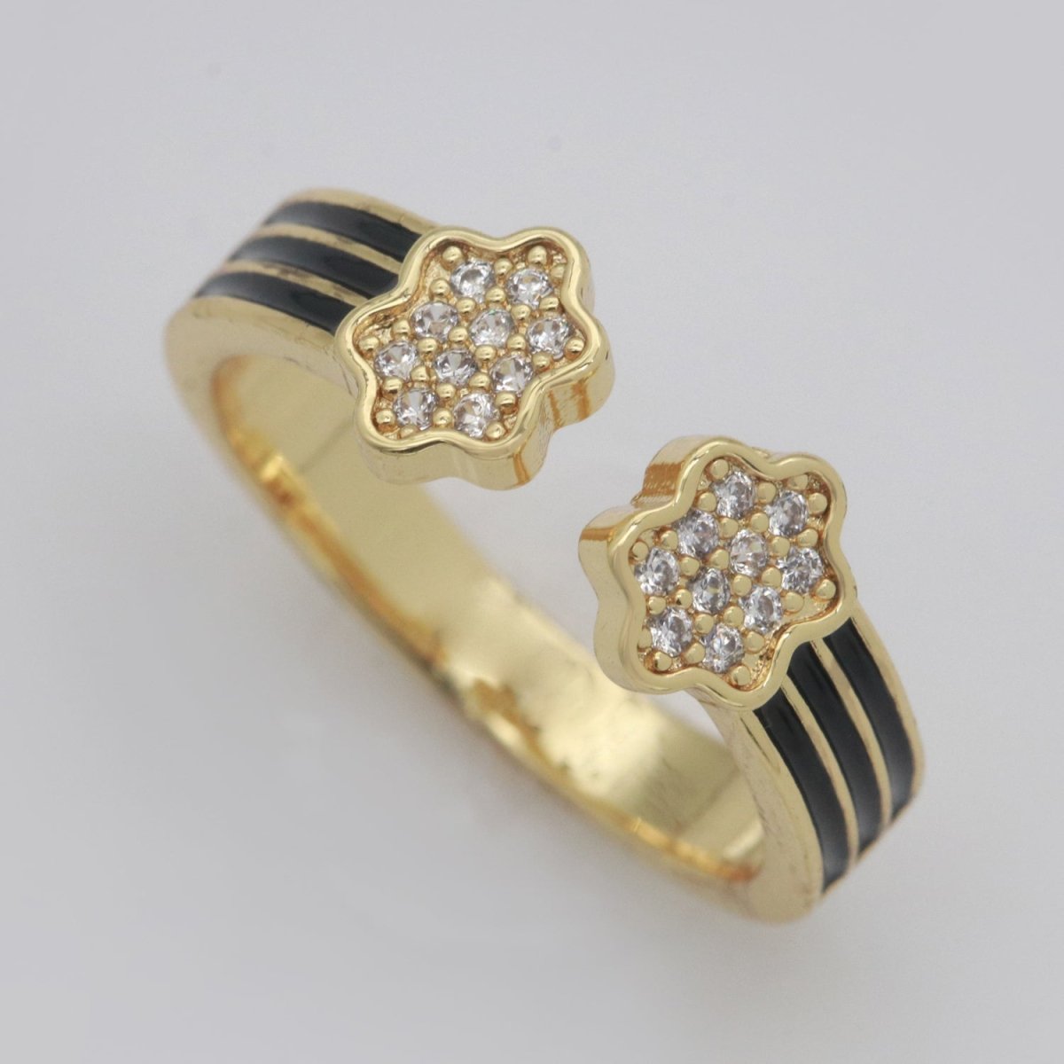 1X CZ Colorful Enamel Rings Gold Rainbow Sky Cloud Statement Ring, Chunky Stackable Open Adjustable Ring Pink White black Green Yellow S-181 ~ S-192 - DLUXCA