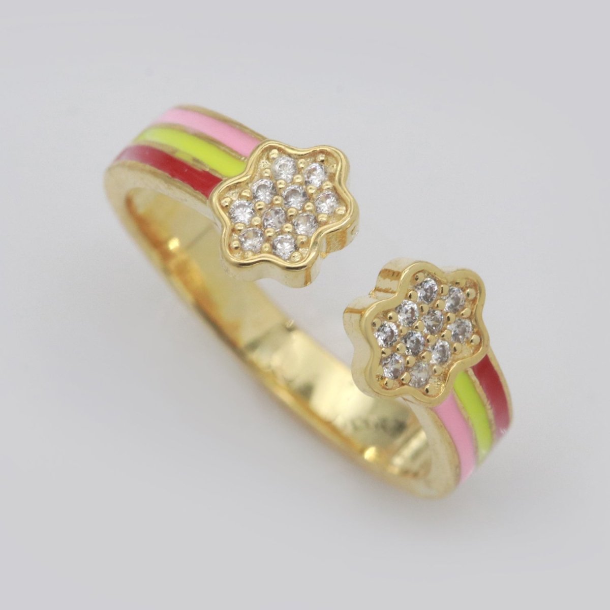 1X CZ Colorful Enamel Rings Gold Rainbow Sky Cloud Statement Ring, Chunky Stackable Open Adjustable Ring Pink White black Green Yellow S-181 ~ S-192 - DLUXCA