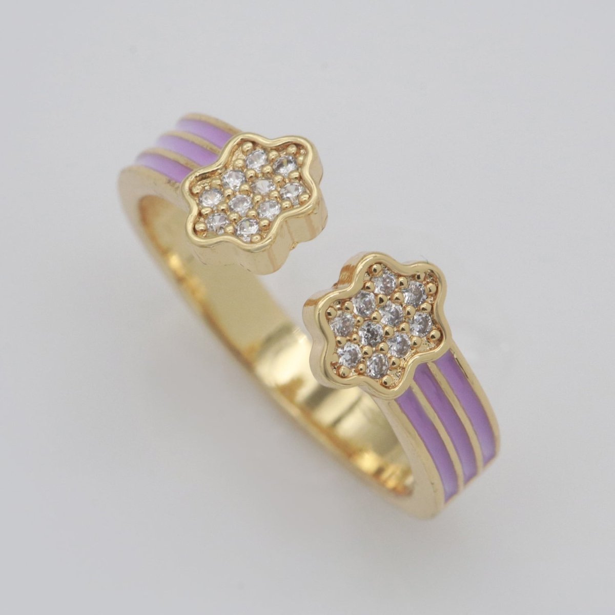 1X CZ Colorful Enamel Rings Gold Rainbow Sky Cloud Statement Ring, Chunky Stackable Open Adjustable Ring Pink White black Green Yellow S-181 ~ S-192 - DLUXCA