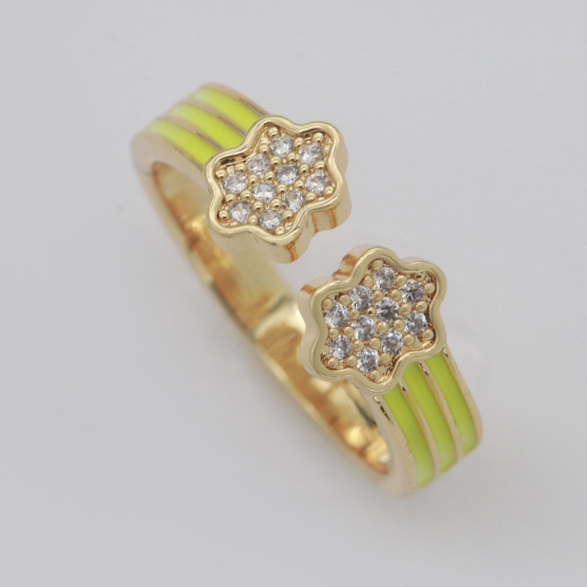 1X CZ Colorful Enamel Rings Gold Rainbow Sky Cloud Statement Ring, Chunky Stackable Open Adjustable Ring Pink White black Green Yellow S-181 ~ S-192 - DLUXCA