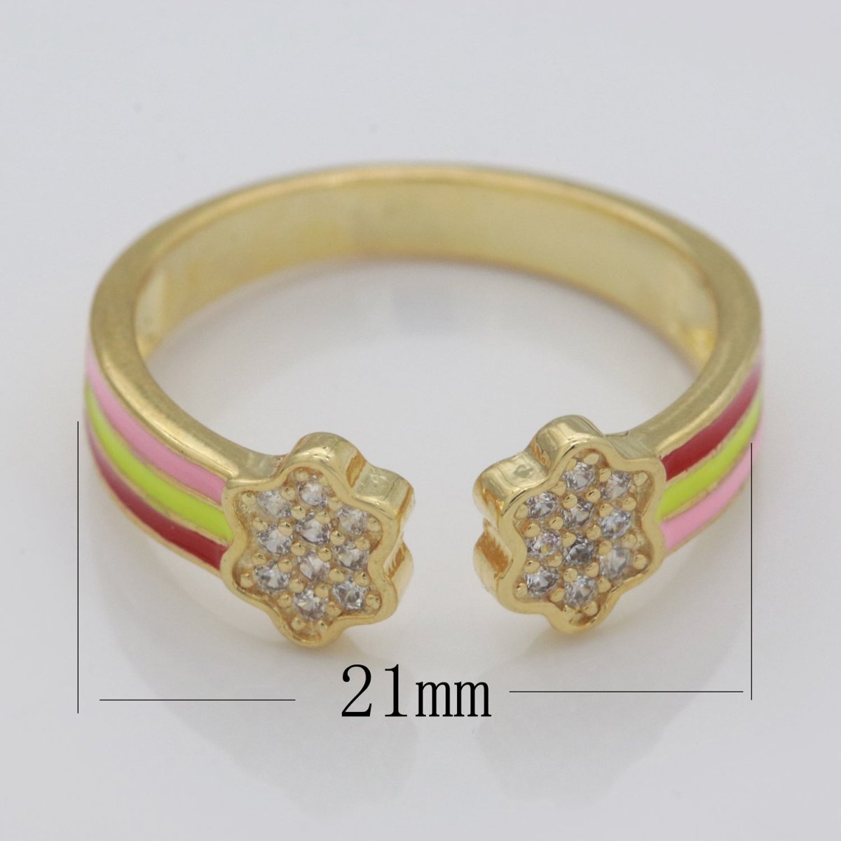 1X CZ Colorful Enamel Rings Gold Rainbow Sky Cloud Statement Ring, Chunky Stackable Open Adjustable Ring Pink White black Green Yellow S-181 ~ S-192 - DLUXCA