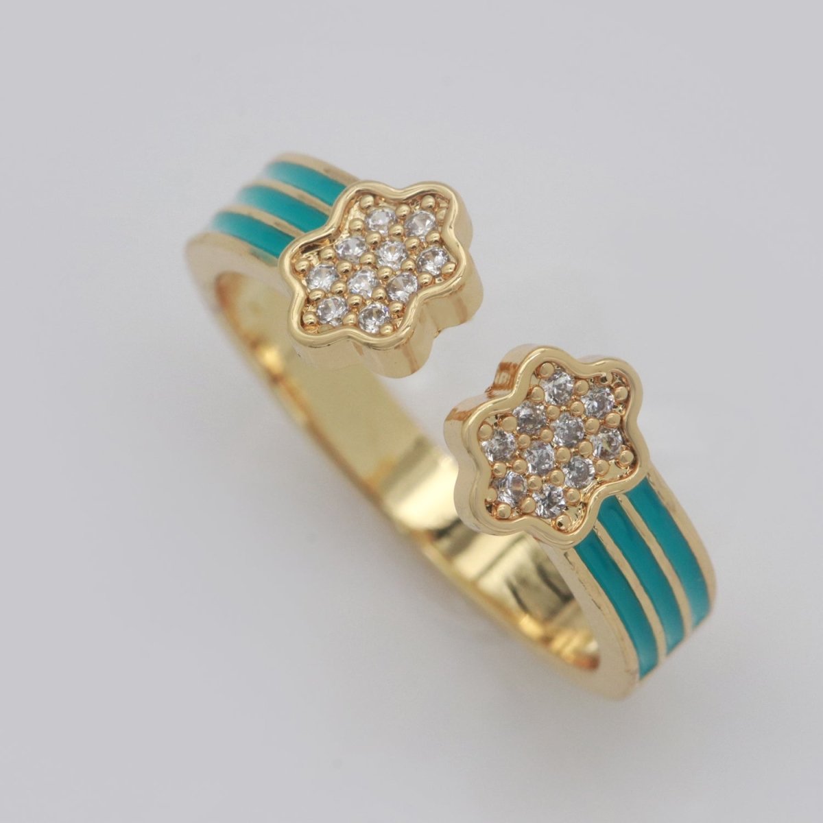 1X CZ Colorful Enamel Rings Gold Rainbow Sky Cloud Statement Ring, Chunky Stackable Open Adjustable Ring Pink White black Green Yellow S-181 ~ S-192 - DLUXCA