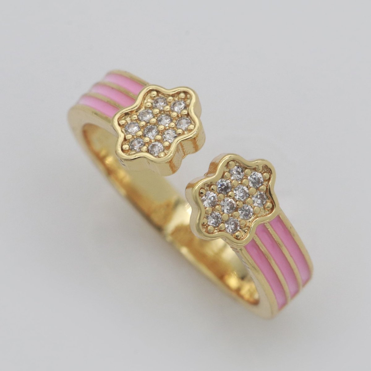 1X CZ Colorful Enamel Rings Gold Rainbow Sky Cloud Statement Ring, Chunky Stackable Open Adjustable Ring Pink White black Green Yellow S-181 ~ S-192 - DLUXCA