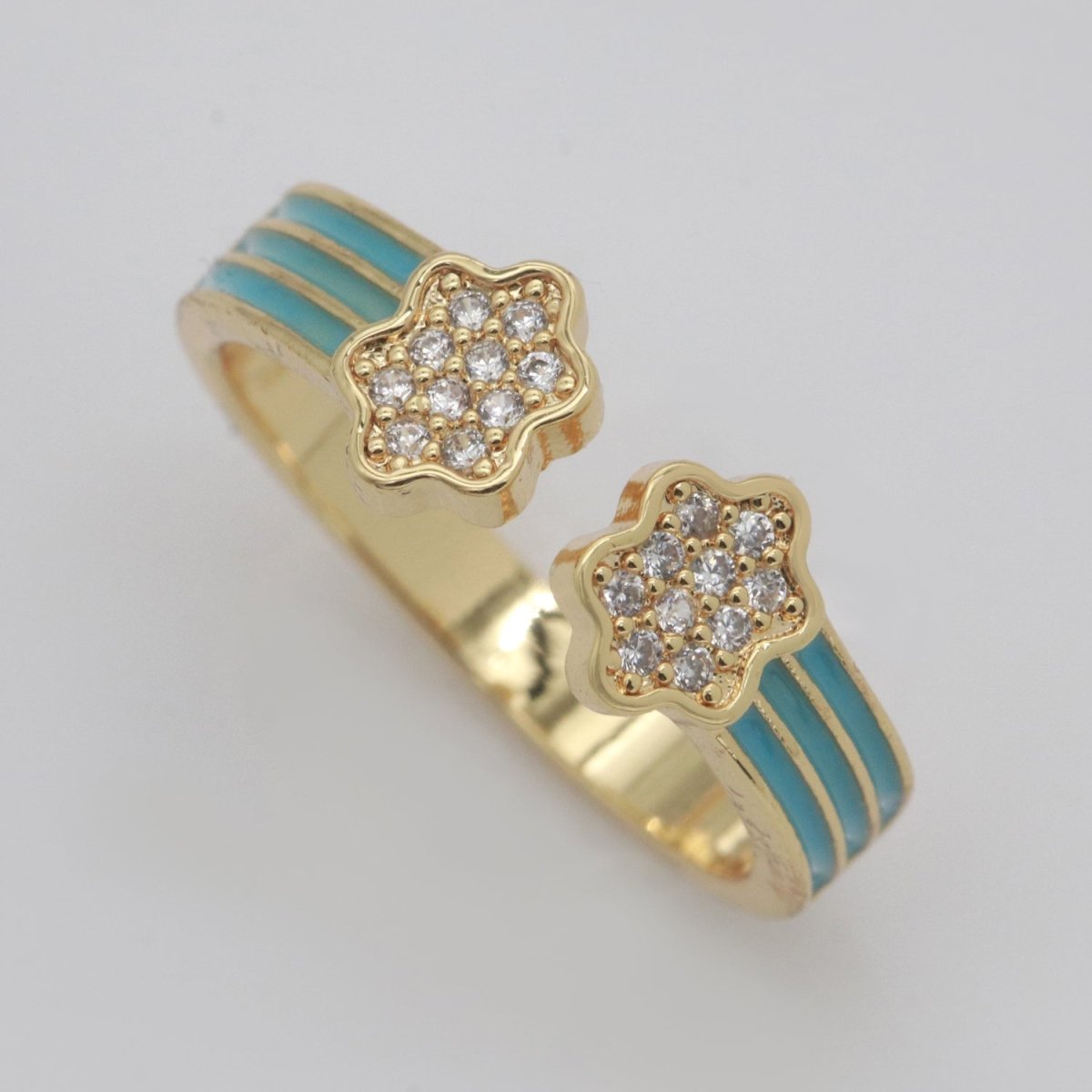 1X CZ Colorful Enamel Rings Gold Rainbow Sky Cloud Statement Ring, Chunky Stackable Open Adjustable Ring Pink White black Green Yellow S-181 ~ S-192 - DLUXCA