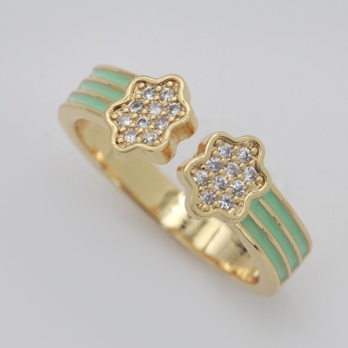 1X CZ Colorful Enamel Rings Gold Rainbow Sky Cloud Statement Ring, Chunky Stackable Open Adjustable Ring Pink White black Green Yellow S-181 ~ S-192 - DLUXCA