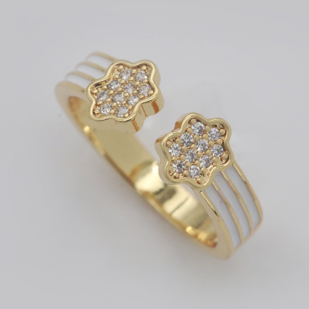 1X CZ Colorful Enamel Rings Gold Rainbow Sky Cloud Statement Ring, Chunky Stackable Open Adjustable Ring Pink White black Green Yellow S-181 ~ S-192 - DLUXCA