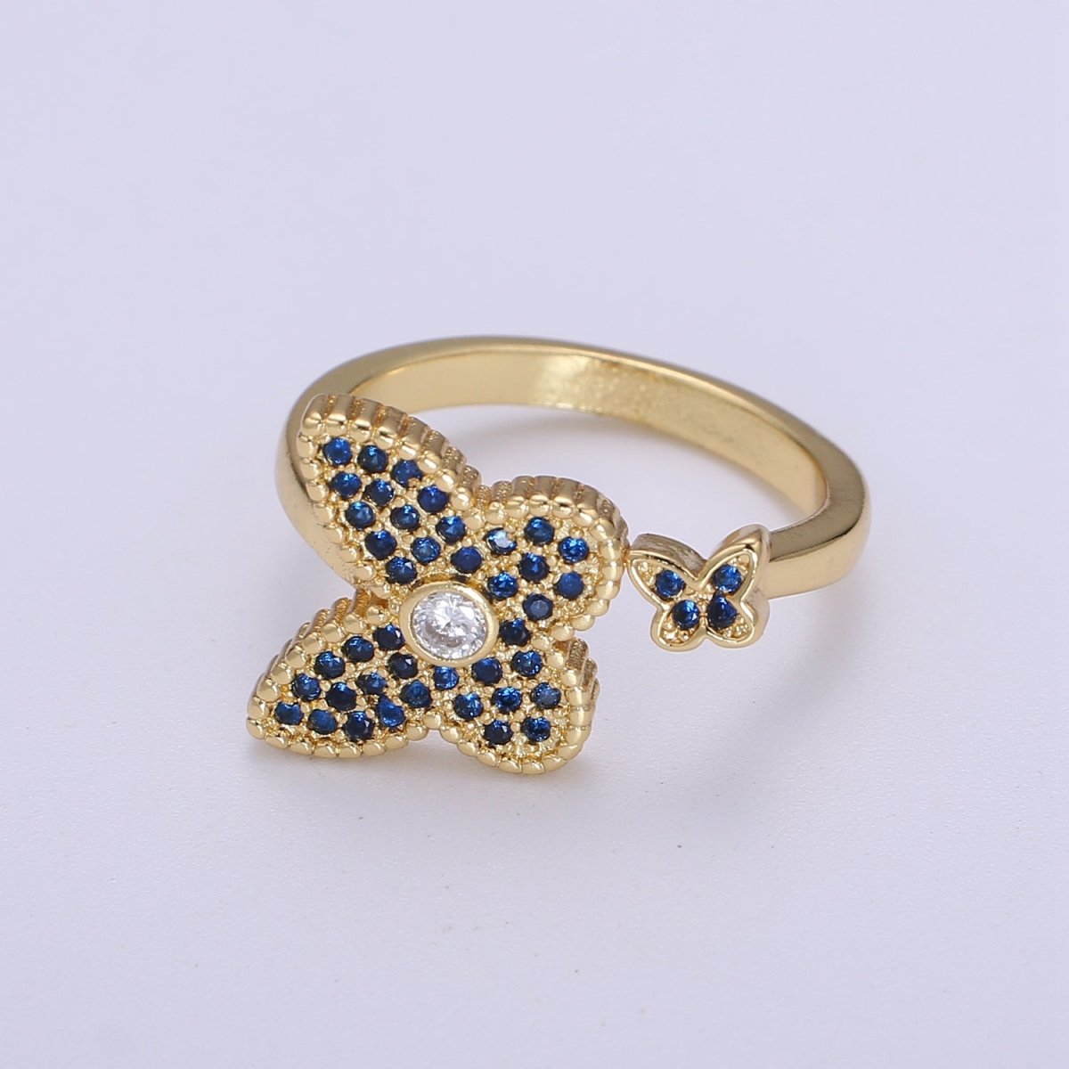 1x Dainty Butterfly Ring, Adjustable Gold Ring, Cz Mariposa Ring, Animal Lover Ring for Minimalist jewelry Everyday Wear O-273 ~ O-276 - DLUXCA