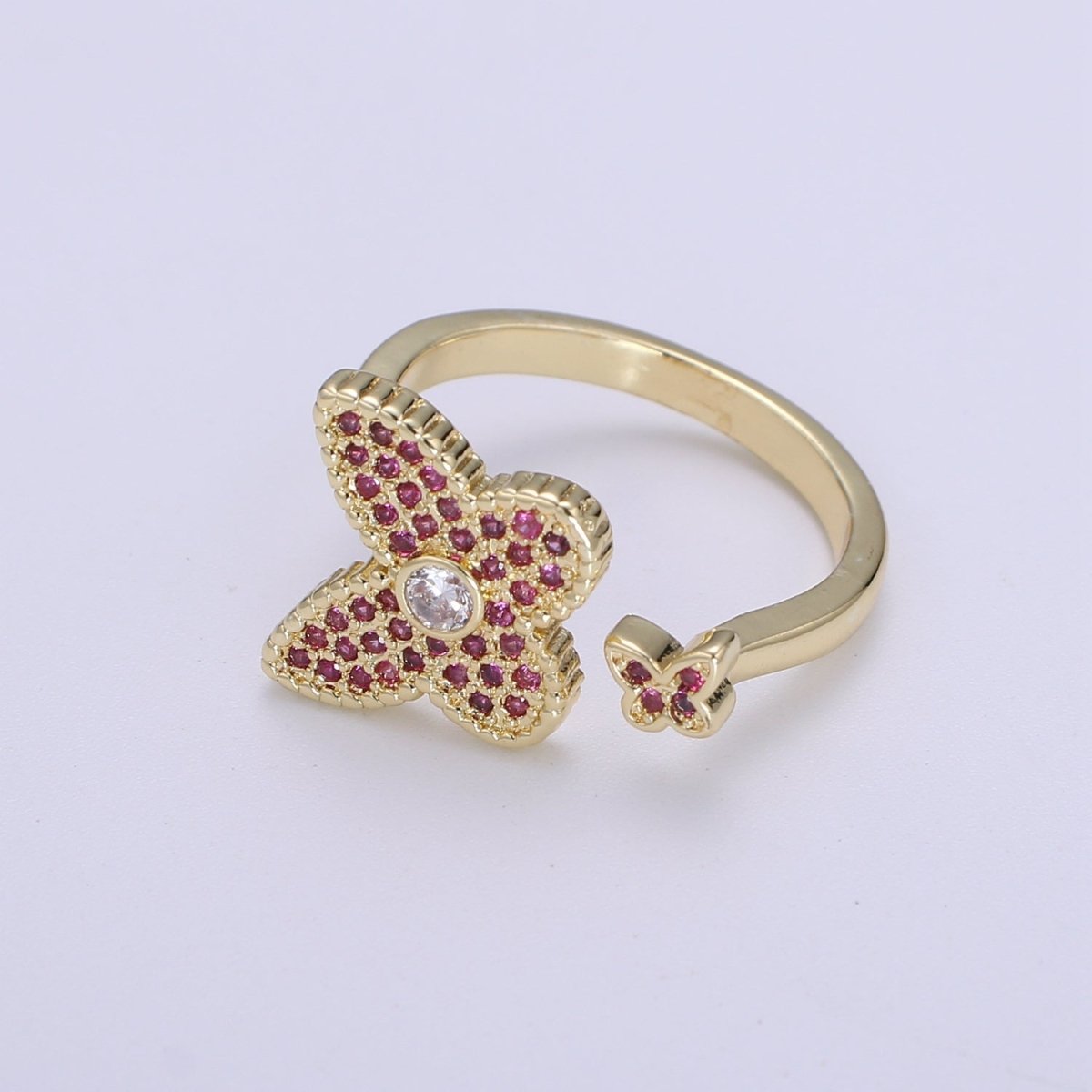 1x Dainty Butterfly Ring, Adjustable Gold Ring, Cz Mariposa Ring, Animal Lover Ring for Minimalist jewelry Everyday Wear O-273 ~ O-276 - DLUXCA