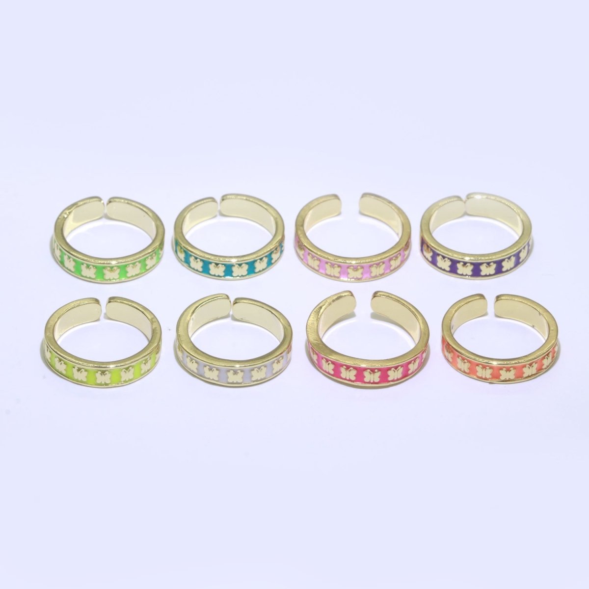 1x Dainty Colorful Enamel Ring Multicolor Enamel Band Butterfly Ring Stacking Open Ring Adjustable Ring Yellow Teal Pink Green White Neon Ring O-363 ~ O-370 - DLUXCA