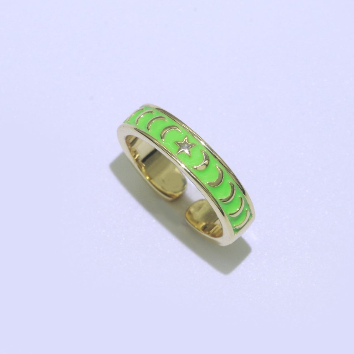 1x Dainty Colorful Enamel Ring Multicolor Enamel Band Moon Star Ring Stacking Open Adjustable Ring O-371 ~ O-378 - DLUXCA