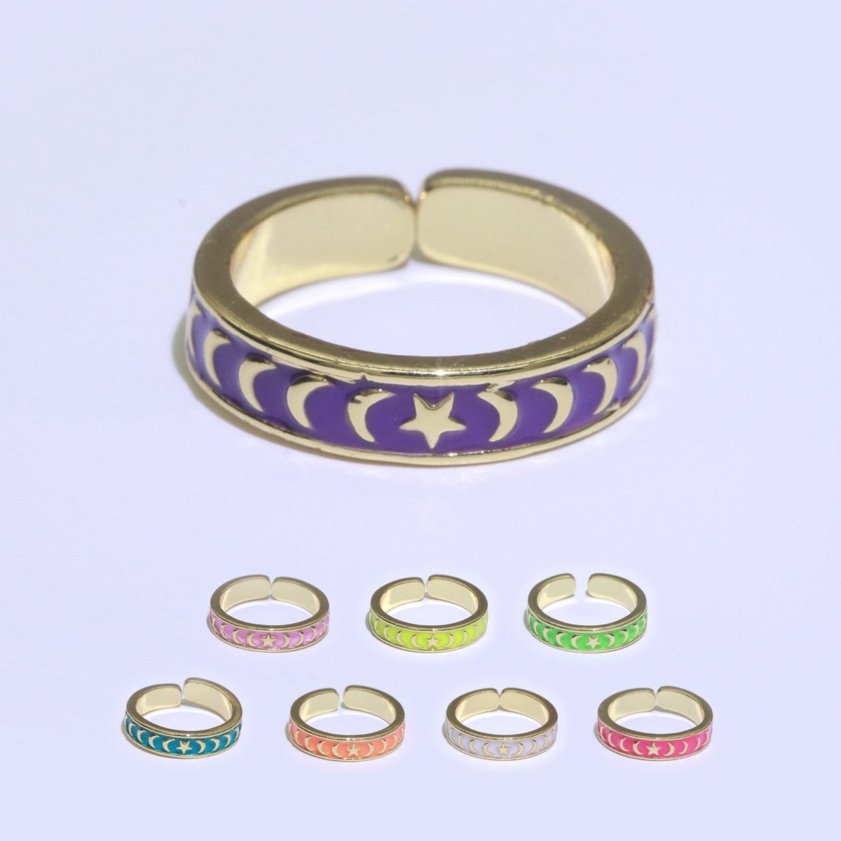 1x Dainty Colorful Enamel Ring Multicolor Enamel Band Moon Star Ring Stacking Open Adjustable Ring O-371 ~ O-378 - DLUXCA