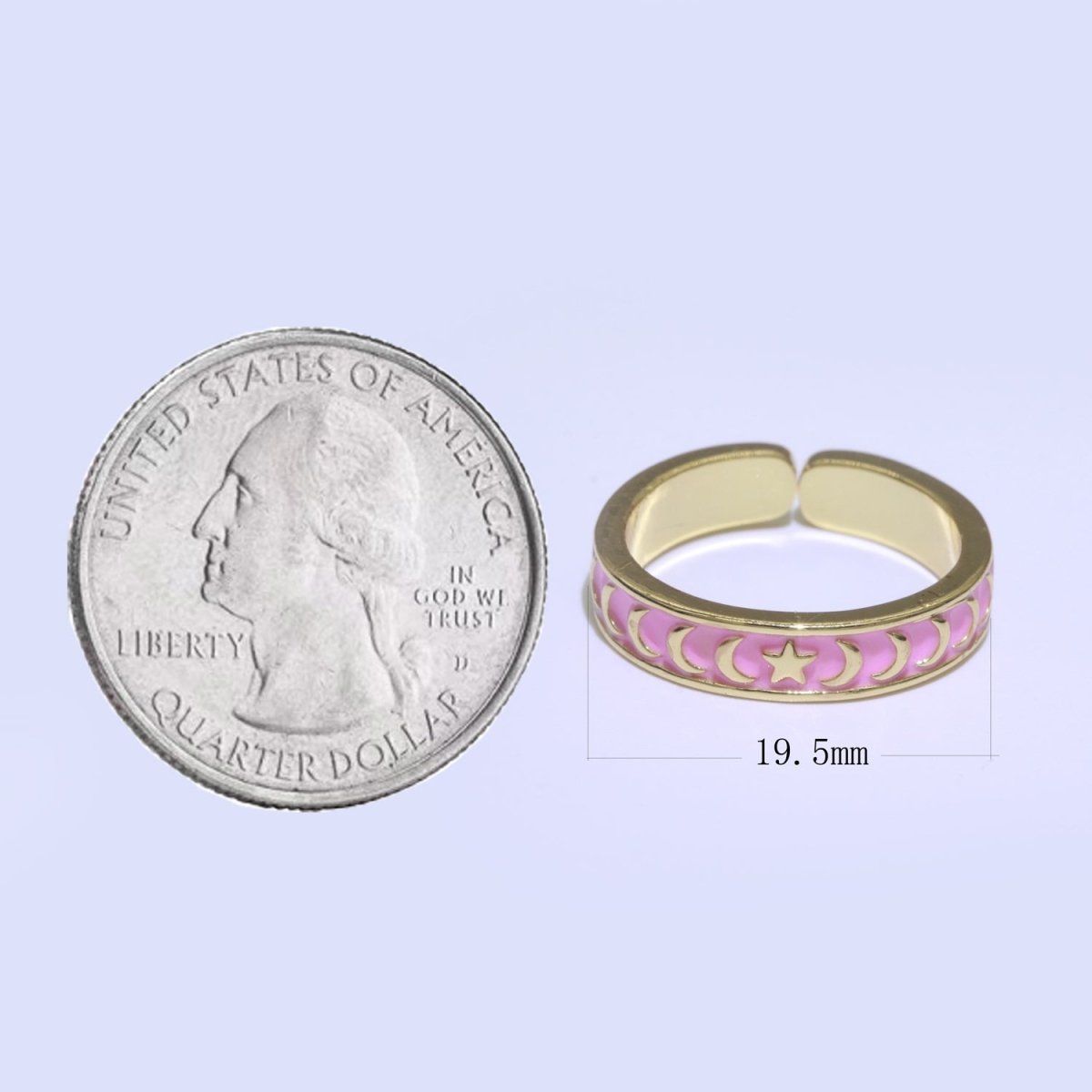 1x Dainty Colorful Enamel Ring Multicolor Enamel Band Moon Star Ring Stacking Open Adjustable Ring O-371 ~ O-378 - DLUXCA