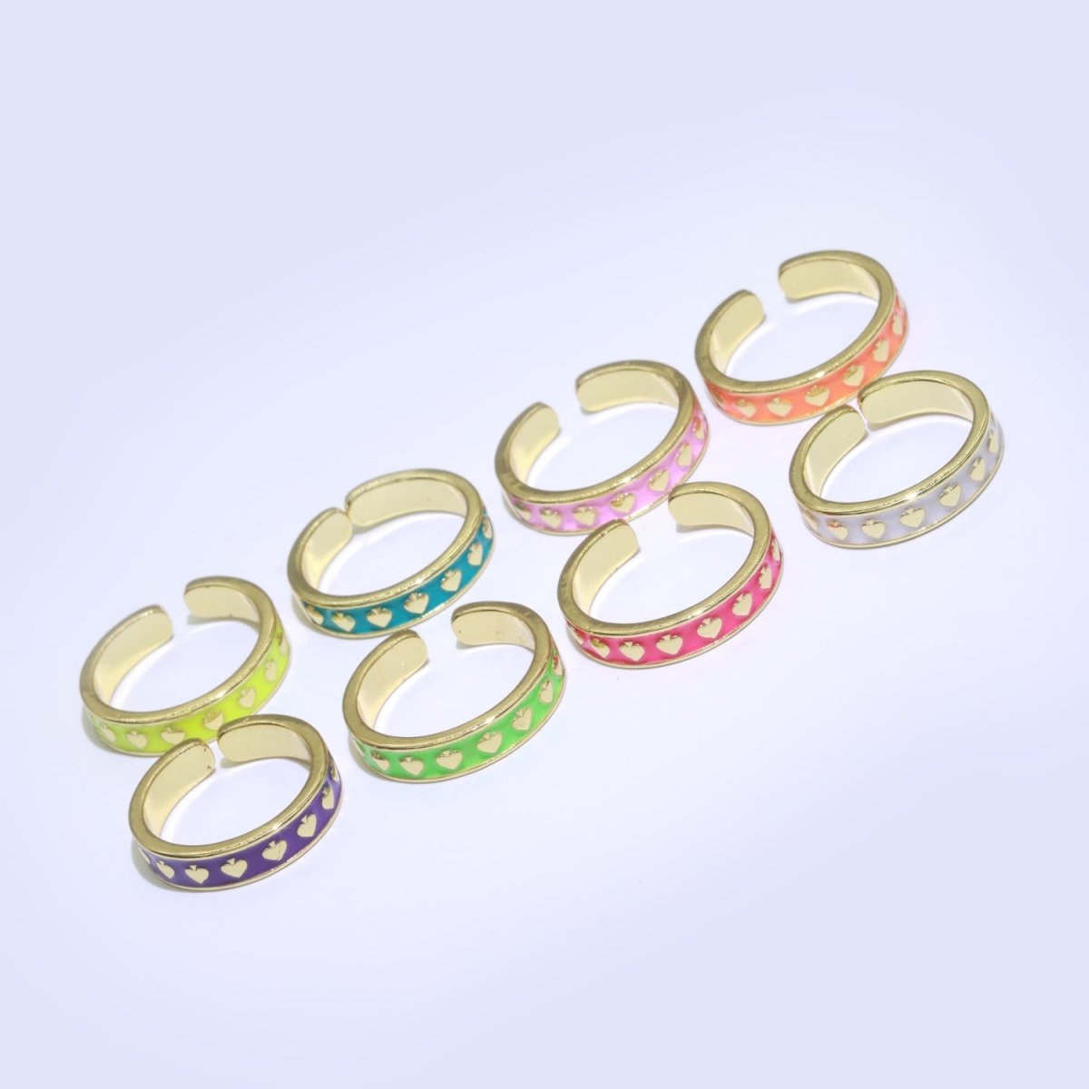 1x Dainty Colorful Enamel Ring Multicolor Enamel Band Spade Ring Stacking Open Ring Adjustable Ring Yellow Teal Pink Green White Neon Ring O-395 ~ O-402 - DLUXCA