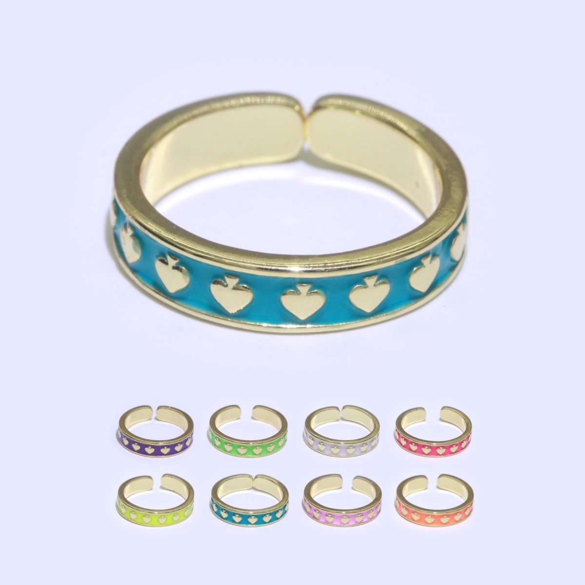 1x Dainty Colorful Enamel Ring Multicolor Enamel Band Spade Ring Stacking Open Ring Adjustable Ring Yellow Teal Pink Green White Neon Ring O-395 ~ O-402 - DLUXCA