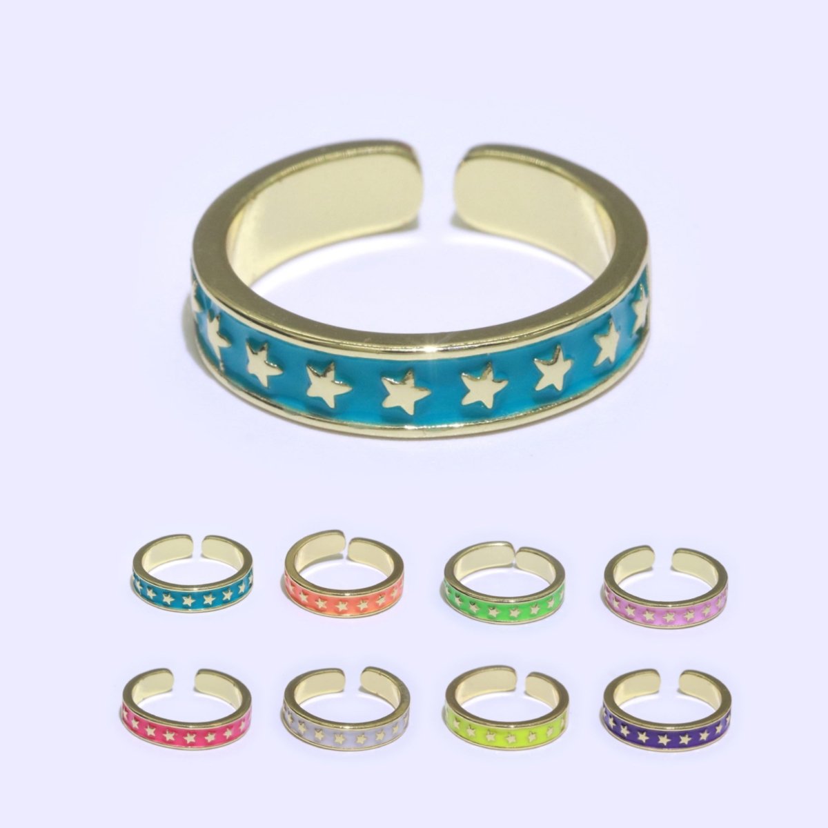 1x Dainty Colorful Enamel Ring Multicolor Star Band Spade Ring Stacking Open Ring Adjustable Ring Yellow Teal Pink Green White Neon Ring O-403 ~ O-410 - DLUXCA