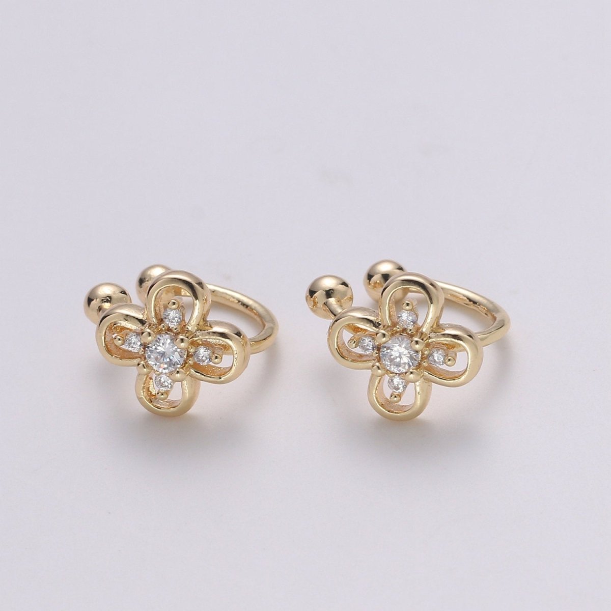 1x Dainty Flower Earcuff Gold Ear cuff cartilage earring no piercing, gold ear cuff, fake piercing, Clover earcuff, Floral ear cuff wrap, AI-082. - DLUXCA