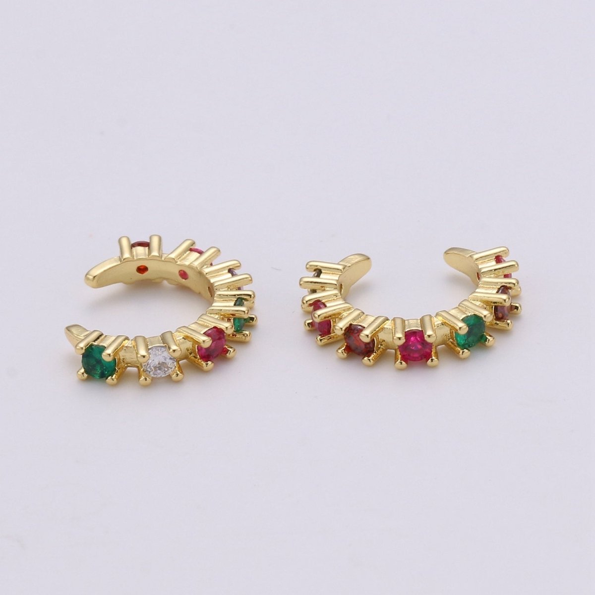 1x Dainty Gold ear cuff, Cubic ear cuff, Rainbow CZ gold ear cuff, Colorful ear cuff Non pierced ear cuff, Conch ear cuff, gold wrap earring | AI-105 - DLUXCA
