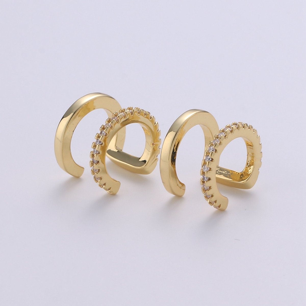 1x Double Cuff , CZ Pave Ear Cuff, Ear Wrap Earrings, Boho Jewelry, Non Pierced Ear Cuff, Ear Wrap, Double Row CZ, Gold Ear Cuff, AI-078, AI-079. - DLUXCA