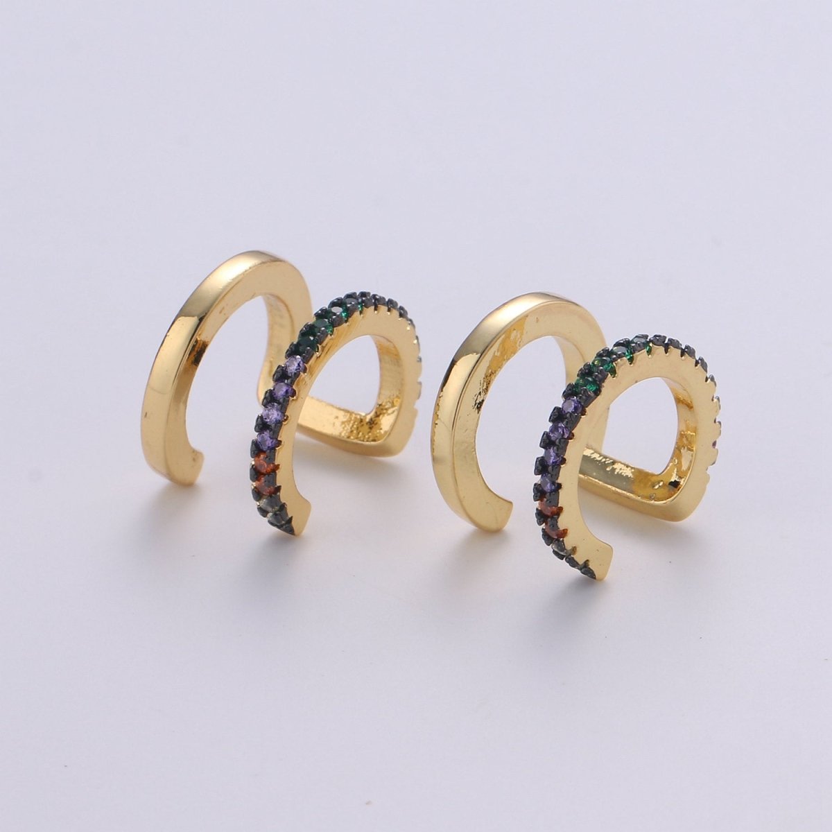 1x Double Cuff , CZ Pave Ear Cuff, Ear Wrap Earrings, Boho Jewelry, Non Pierced Ear Cuff, Ear Wrap, Double Row CZ, Gold Ear Cuff, AI-078, AI-079. - DLUXCA