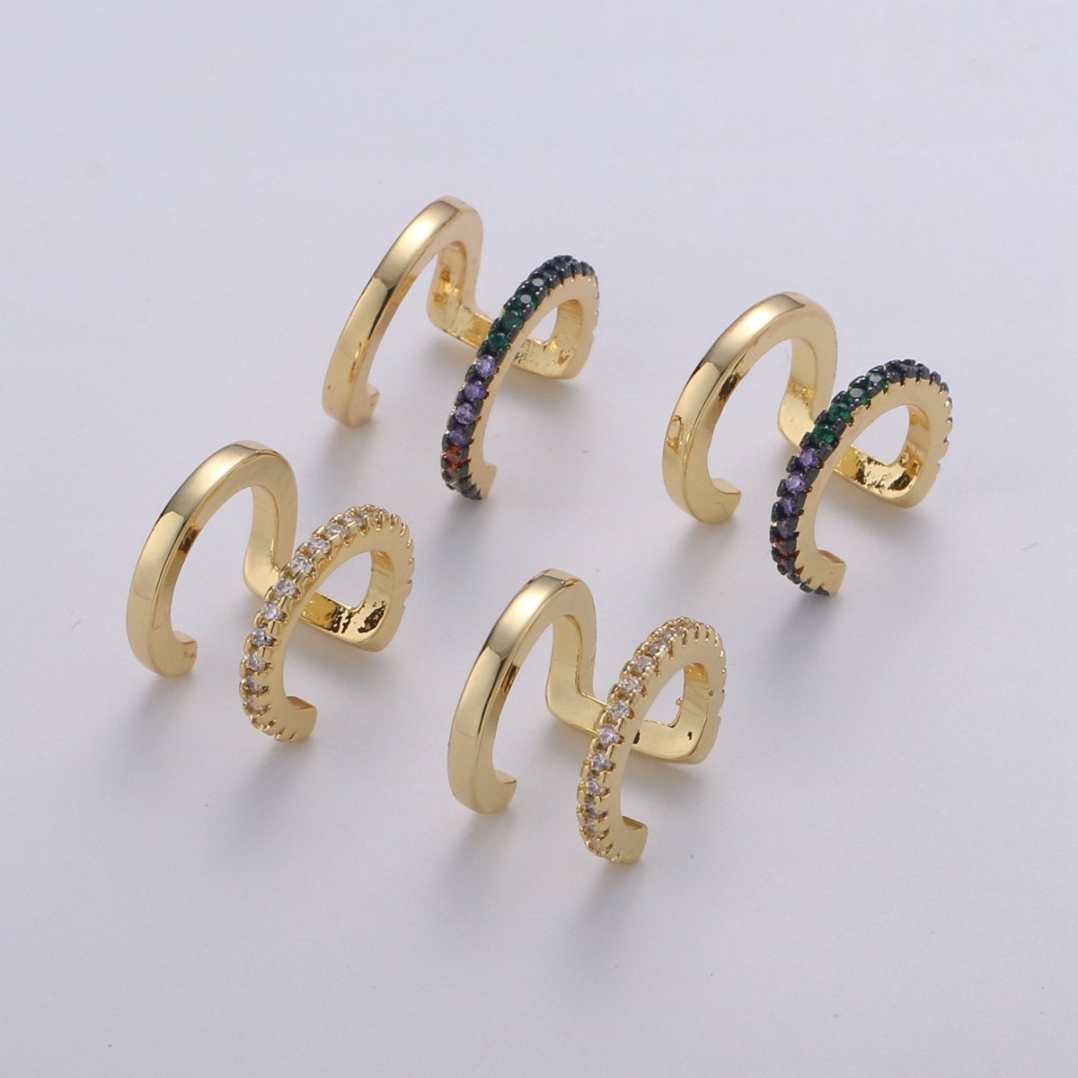 1x Double Cuff , CZ Pave Ear Cuff, Ear Wrap Earrings, Boho Jewelry, Non Pierced Ear Cuff, Ear Wrap, Double Row CZ, Gold Ear Cuff, AI-078, AI-079. - DLUXCA