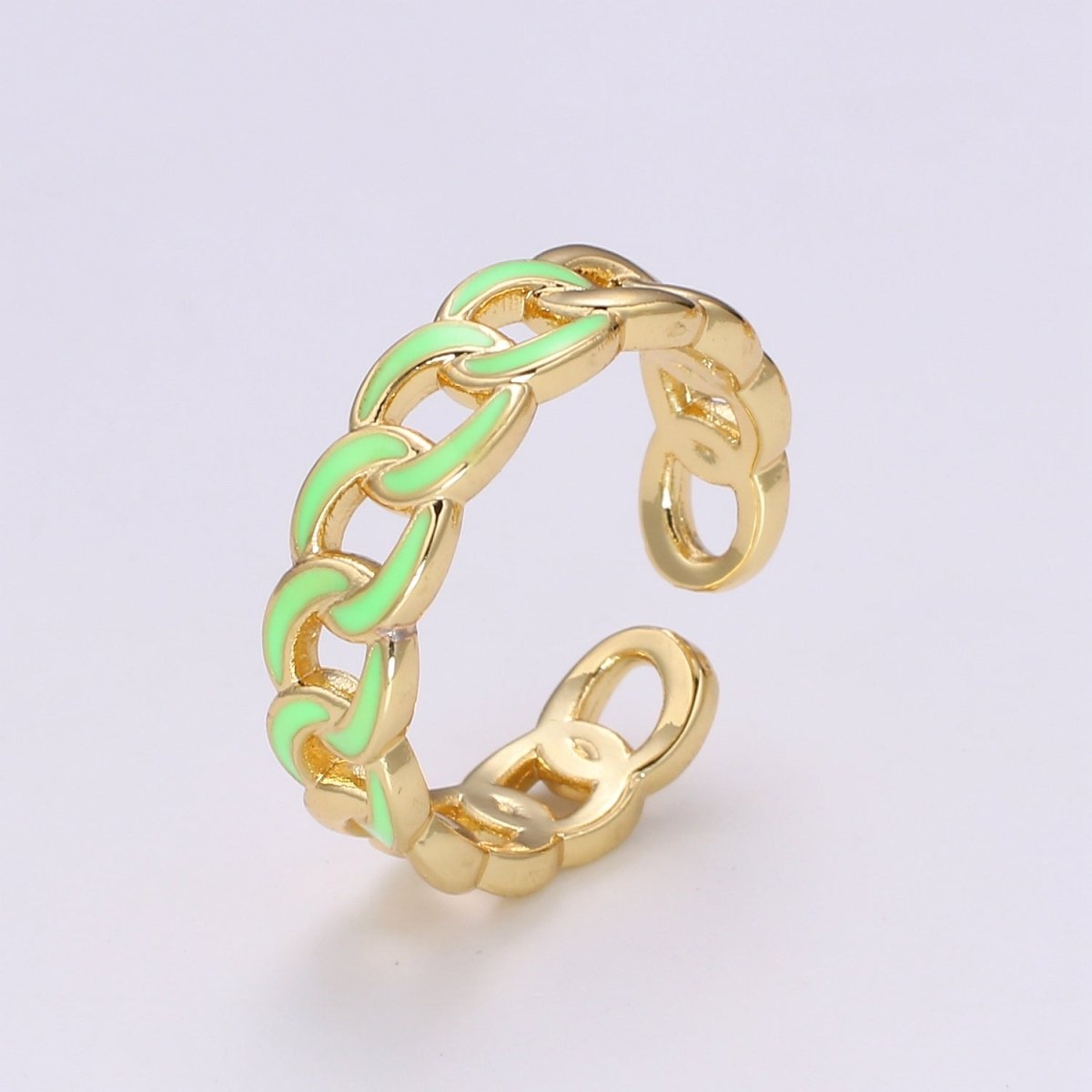 1x Enamel Gold Curb Chain Ring, Statement Ring, Chunky Link Chain Ring, Stackable Ring Thick Gold Ring Open Gold Ring gift for her - DLUXCA