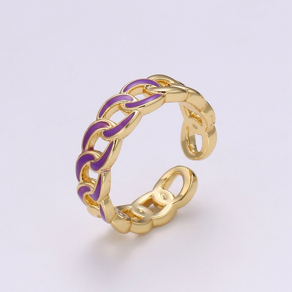 1x Enamel Gold Curb Chain Ring, Statement Ring, Chunky Link Chain Ring, Stackable Ring Thick Gold Ring Open Gold Ring gift for her - DLUXCA