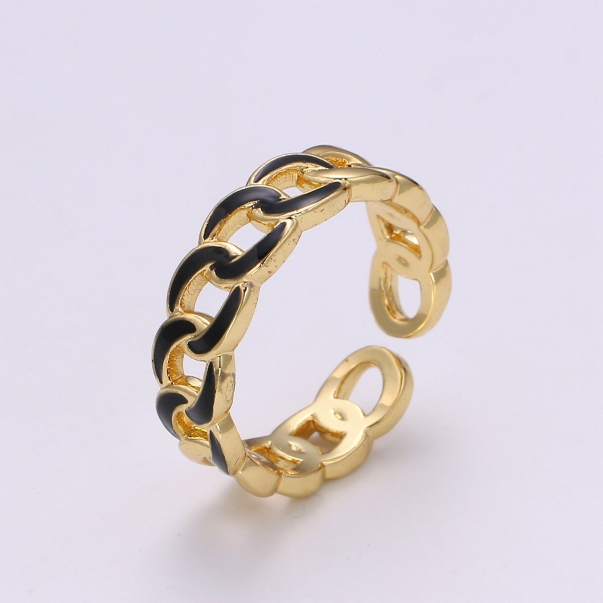 1x Enamel Gold Curb Chain Ring, Statement Ring, Chunky Link Chain Ring, Stackable Ring Thick Gold Ring Open Gold Ring gift for her - DLUXCA