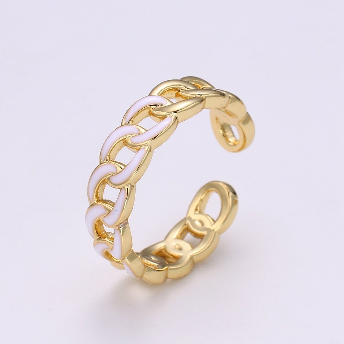 1x Enamel Gold Curb Chain Ring, Statement Ring, Chunky Link Chain Ring, Stackable Ring Thick Gold Ring Open Gold Ring gift for her - DLUXCA