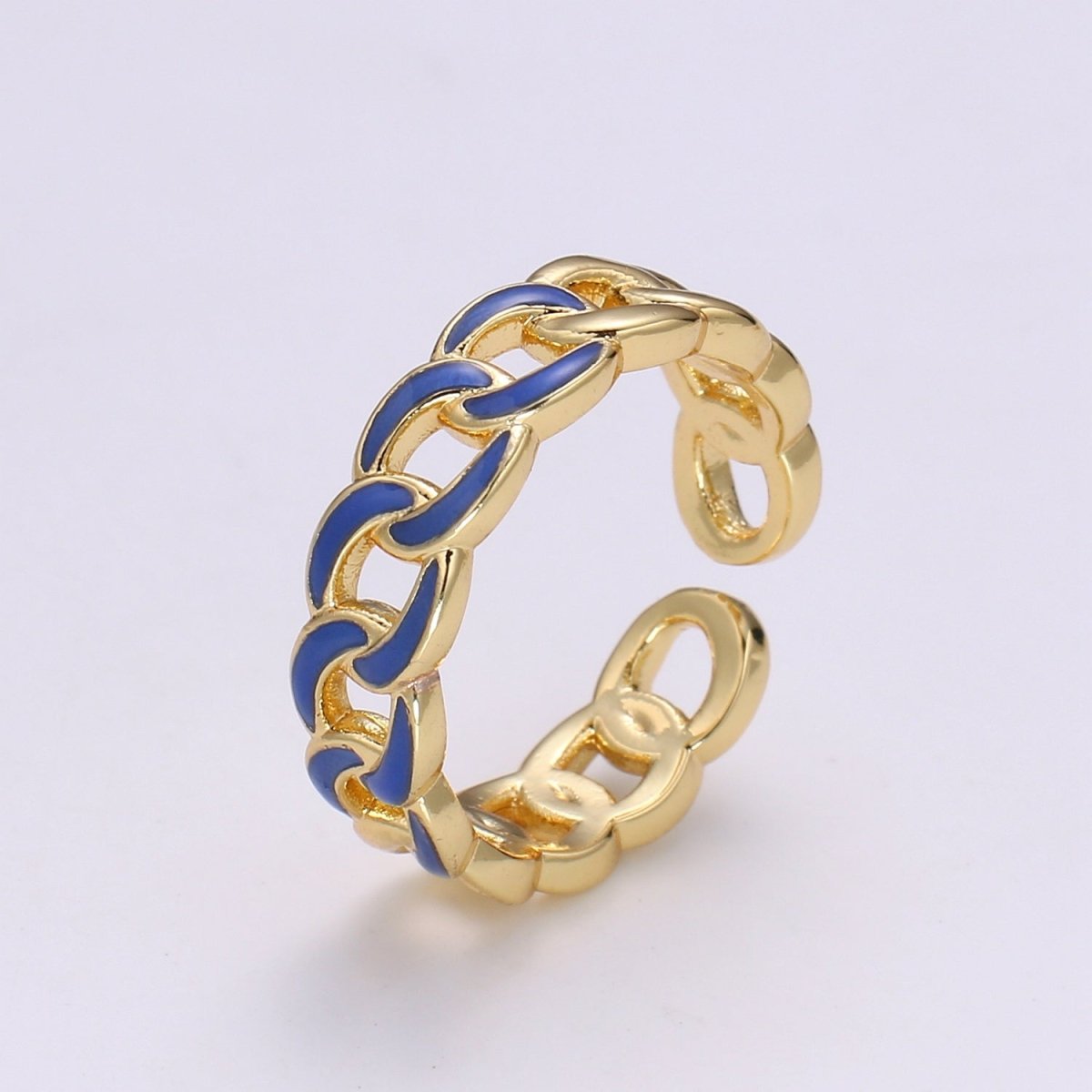 1x Enamel Gold Curb Chain Ring, Statement Ring, Chunky Link Chain Ring, Stackable Ring Thick Gold Ring Open Gold Ring gift for her - DLUXCA