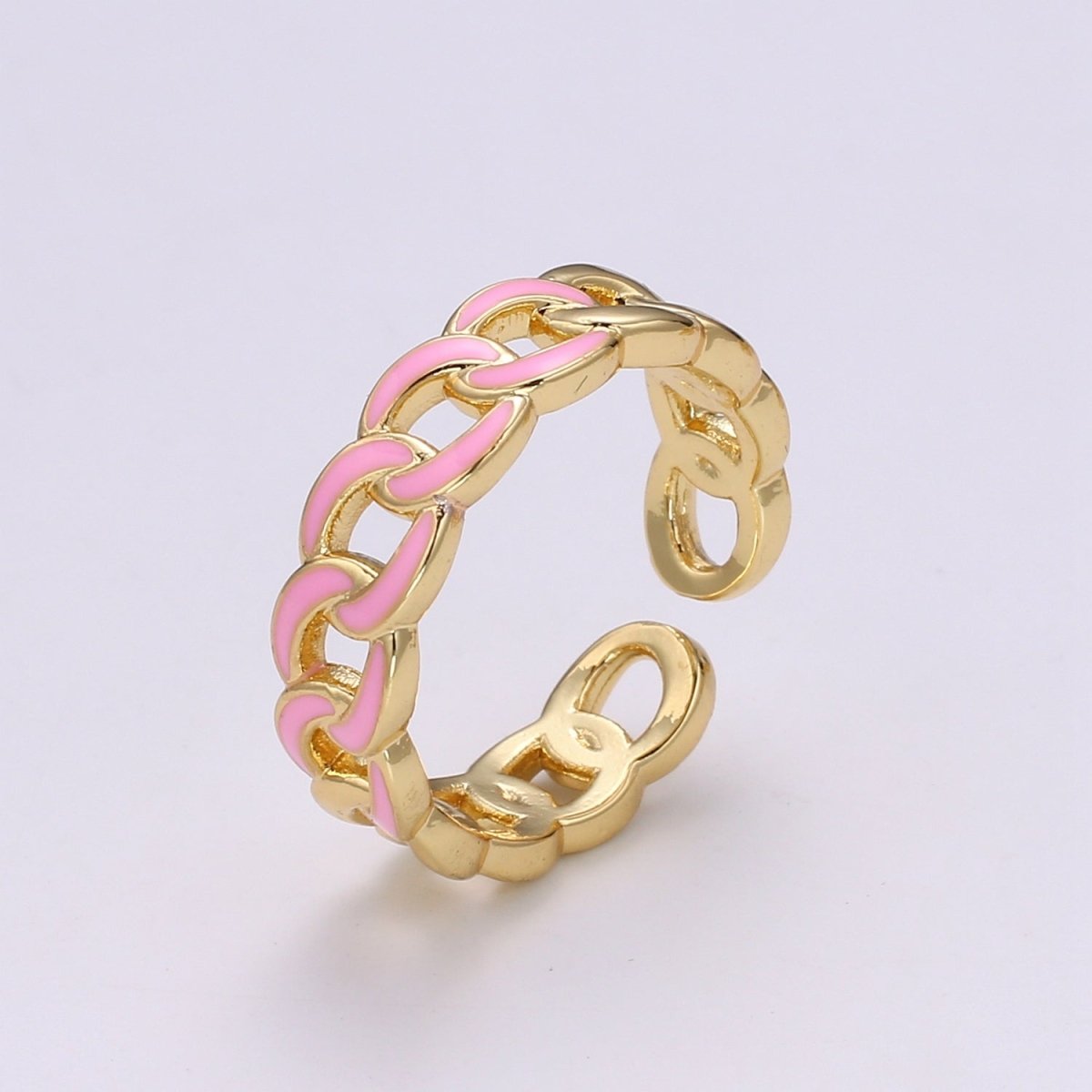 1x Enamel Gold Curb Chain Ring, Statement Ring, Chunky Link Chain Ring, Stackable Ring Thick Gold Ring Open Gold Ring gift for her - DLUXCA