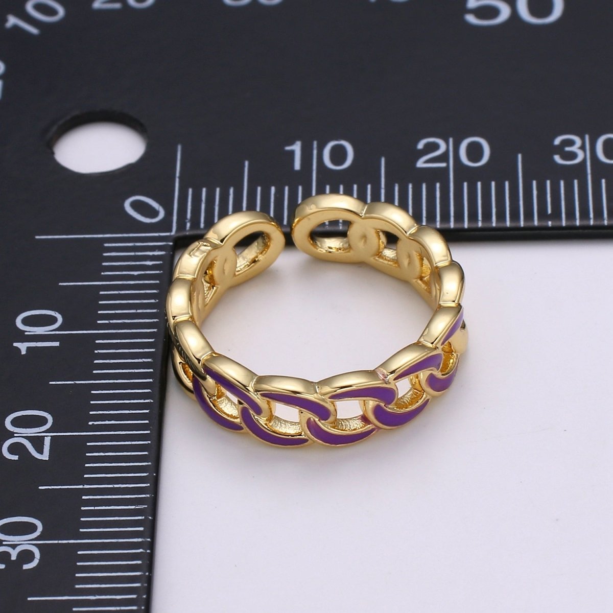 1x Enamel Gold Curb Chain Ring, Statement Ring, Chunky Link Chain Ring, Stackable Ring Thick Gold Ring Open Gold Ring gift for her - DLUXCA