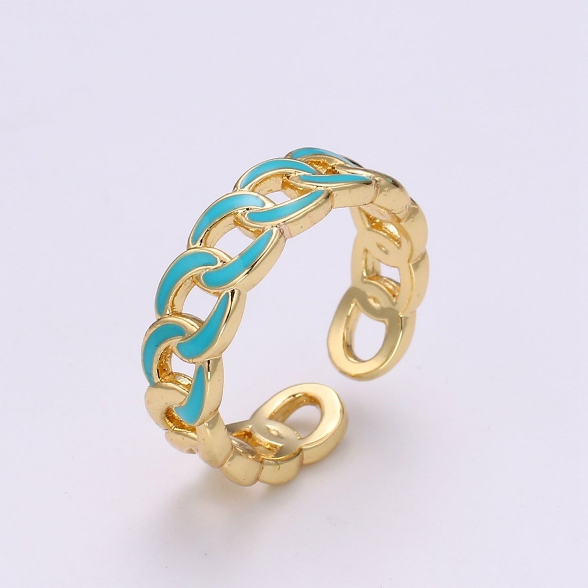 1x Enamel Gold Curb Chain Ring, Statement Ring, Chunky Link Chain Ring, Stackable Ring Thick Gold Ring Open Gold Ring gift for her - DLUXCA