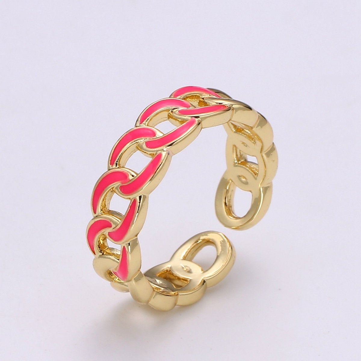 1x Enamel Gold Curb Chain Ring, Statement Ring, Chunky Link Chain Ring, Stackable Ring Thick Gold Ring Open Gold Ring gift for her - DLUXCA