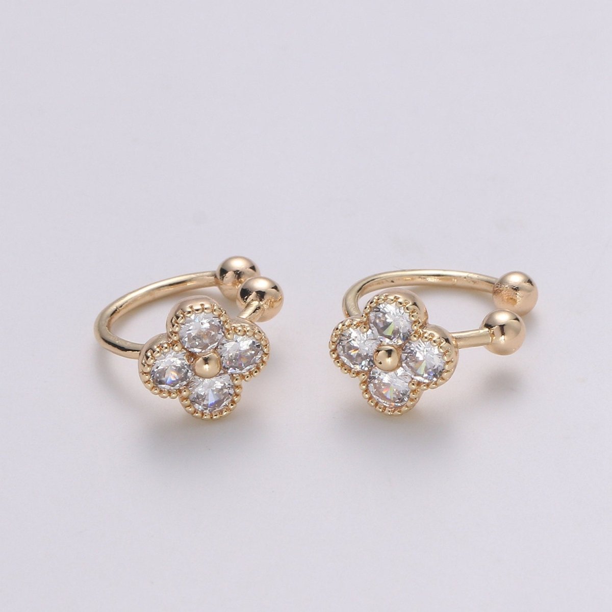 1x Gold Ear Cuff, Flower cuff, Micro Pavé Cubic zirconia, gold cuff, cz diamonds, no piercing cartilage earrings, Christmas gift for her AI-135 - DLUXCA