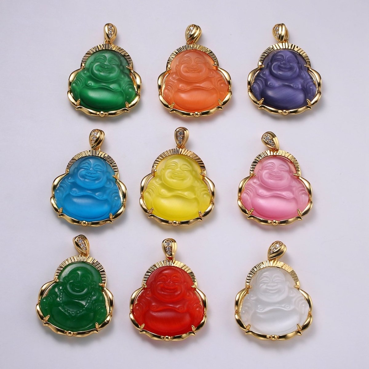 1x Gold Laughing Buddha Pendant Crystal Quartz Thai Buddha Charm Necklace in 14k Gold Filled Pendant for Statement Necklace O-203 ~ O-210 O-226 ~ O-232 - DLUXCA