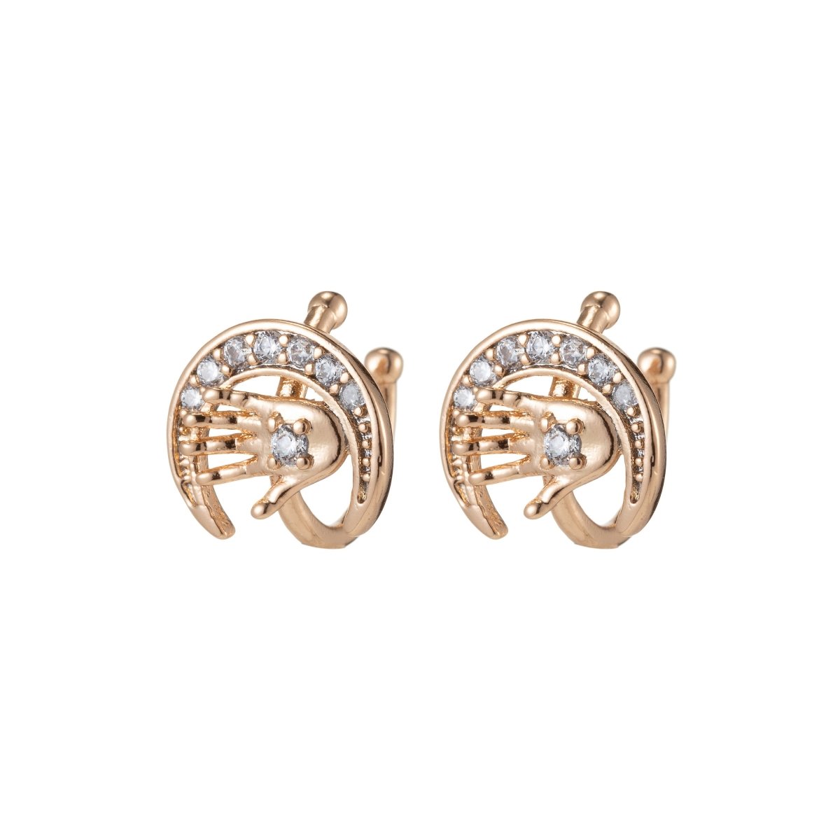 1x Hand Ear Cuffs for Non Pierced Ears Micro Pave Crystal Gold Clip on Conch Cuff Earrings for Women Girls AI-046 - DLUXCA