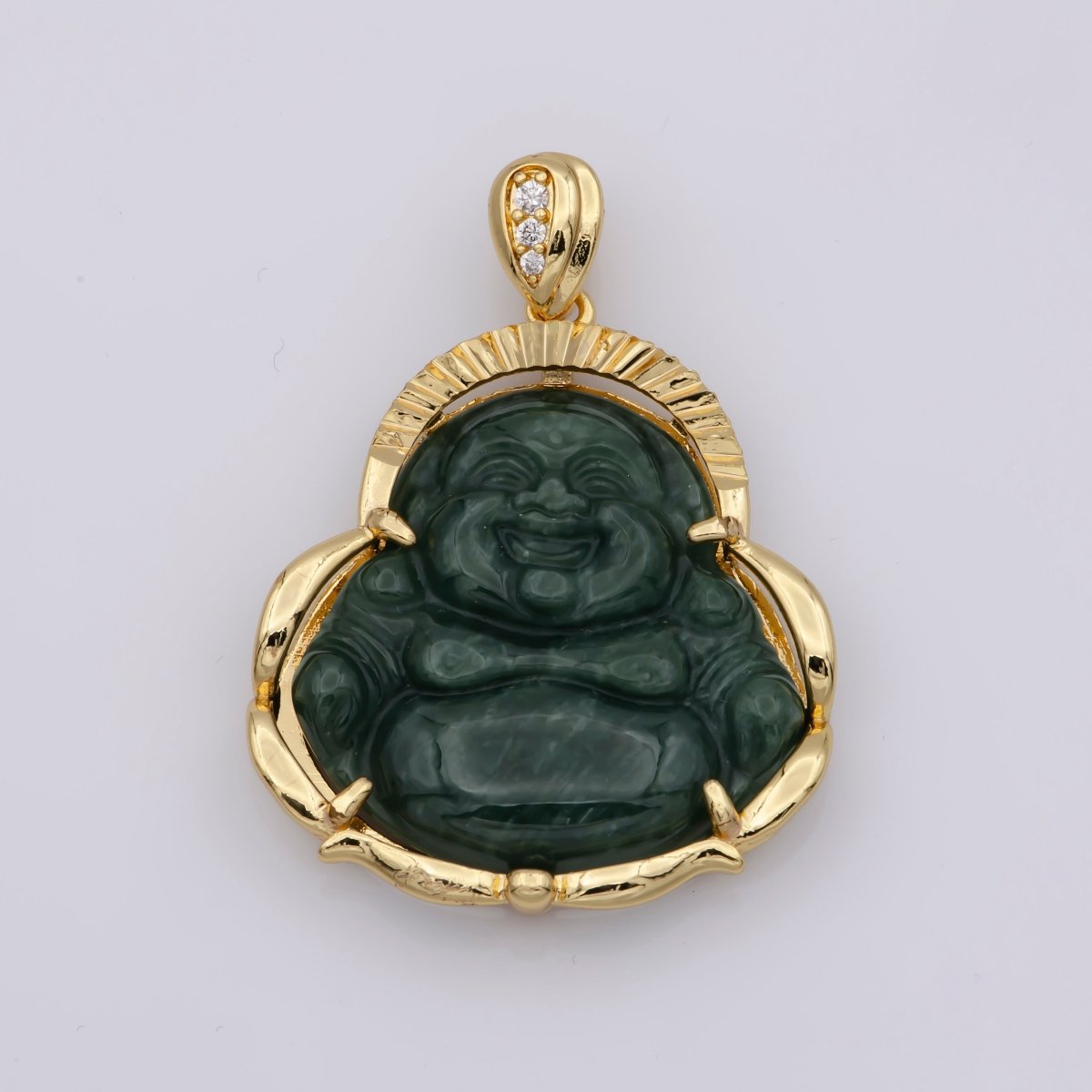 1x Laughing Buddha Jade Pendant for Necklace, Dark green Jade, Light Green Jade charm necklace. O-150 - DLUXCA