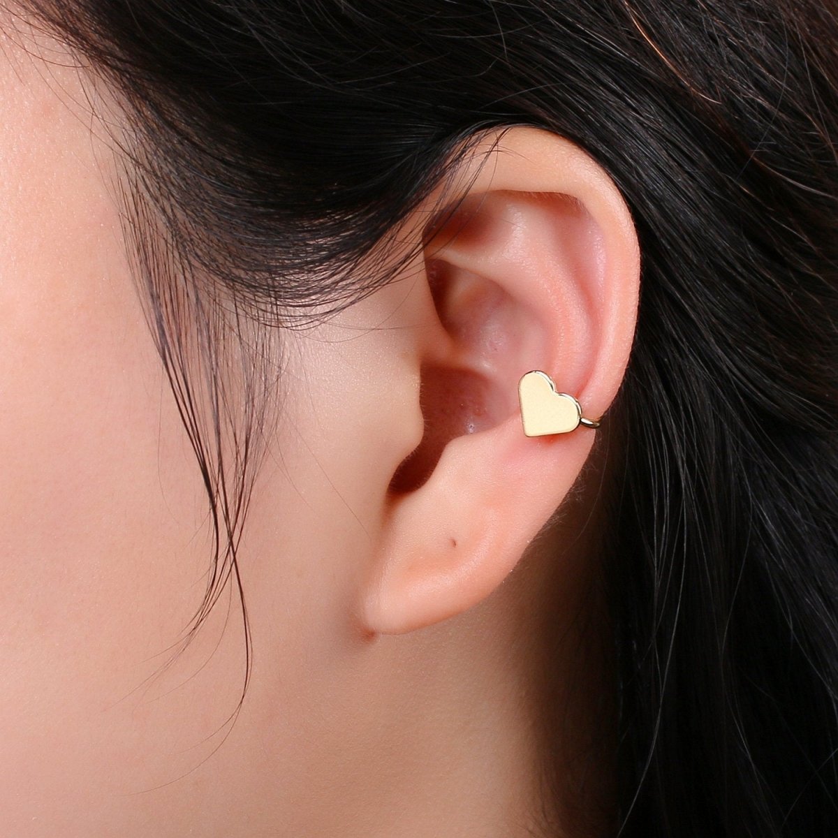 1x Left Gold Ear cuff, No piercing ear cuff, Fake piercing, Ear cuff, Helix no piercing hoop, heart ear cuff, Love earring, ear cuff, AI-137 - DLUXCA